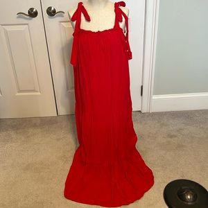Andree red maxi dress.  Looks great with denim jacket